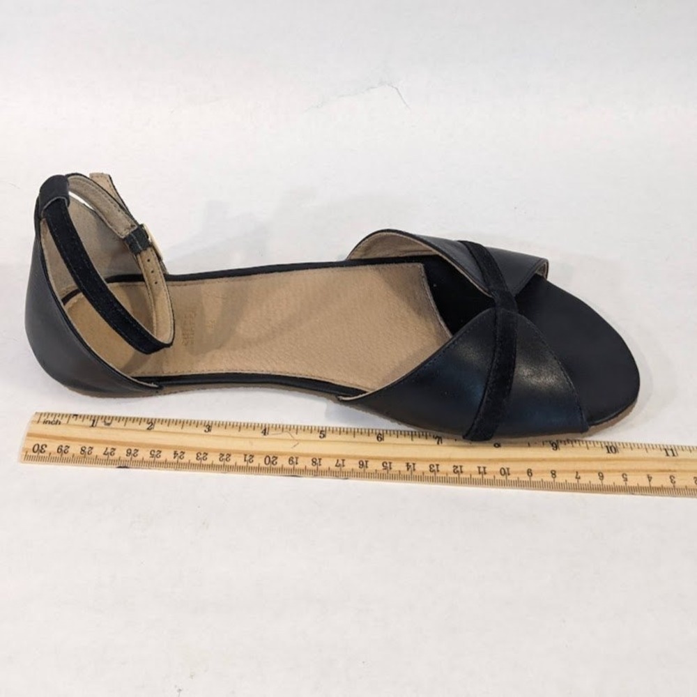 Shapen Poppy Black Leather Barefoot Sandals Women 42 Minimalist Ankle Strap Flat - Picture 12 of 13